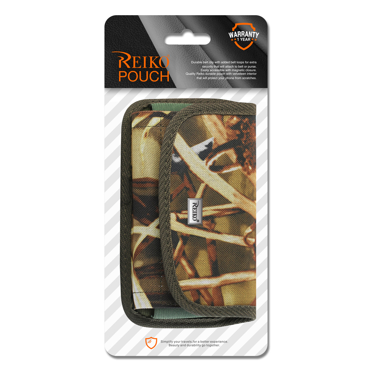 Reiko Horizontal Rugged Pouch With Velcro and Metal Belt Clip In Camouflage (7.0 x 3.9 x 0.7 Inches)